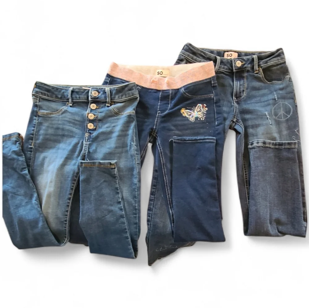 SO Blue Denim Jeans Collection with Unique Accents Set Of 3‎ Girls Size 12